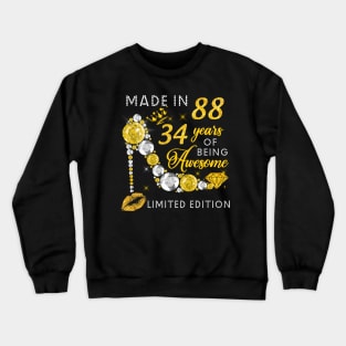 Made In 1988 Limited Edition 34 Years Of Being Awesome Jewelry Gold Sparkle Crewneck Sweatshirt